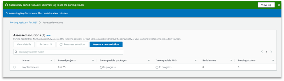 Updated Porting Assistant Dashboard after assessment is done
