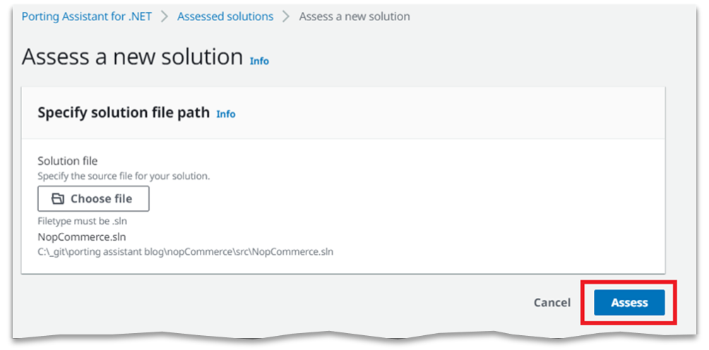 Assess option to begin the assessment