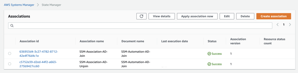Figure 2: Example screenshot of State Manager associations for AD domain join and domain unjoin.