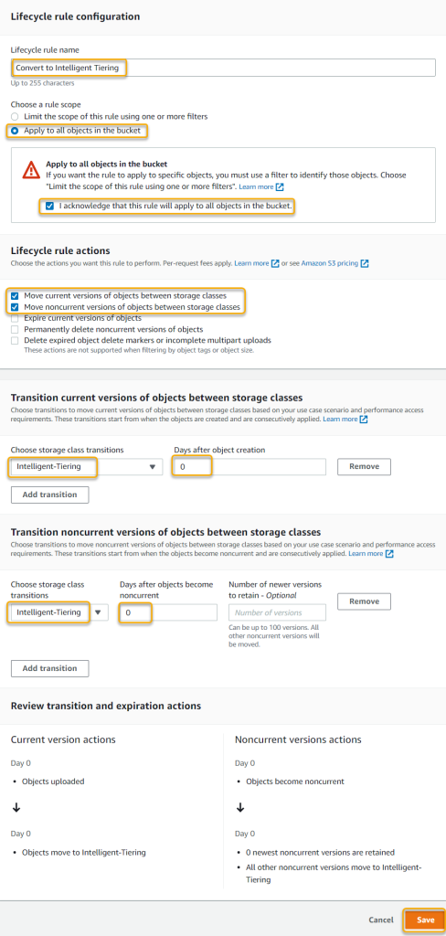 How to setup Amazon S3 Intelligent-tiering