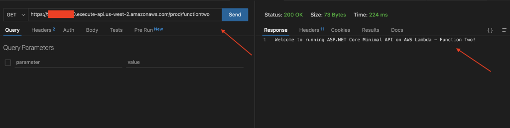 HTTP Get Request to FunctionTwo using VSCode Thunder Client