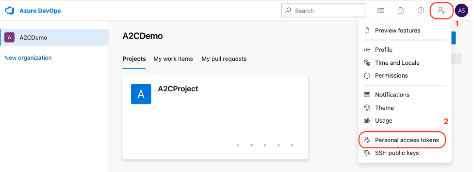 Figure 2.1: Create Personal Access token – Azure DevOps Portal