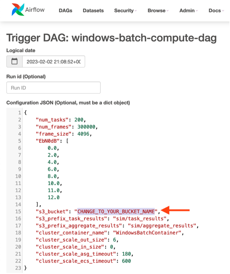 Configuring parameters for triggering the DAG
