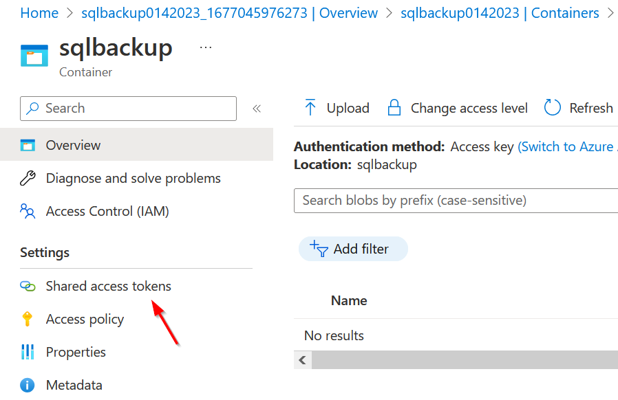 Figure 3 Create Shared access token for storage container