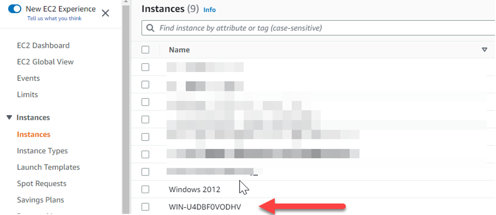 A view of the Amazon EC2 console, showing the upgraded Windows EC2 instance