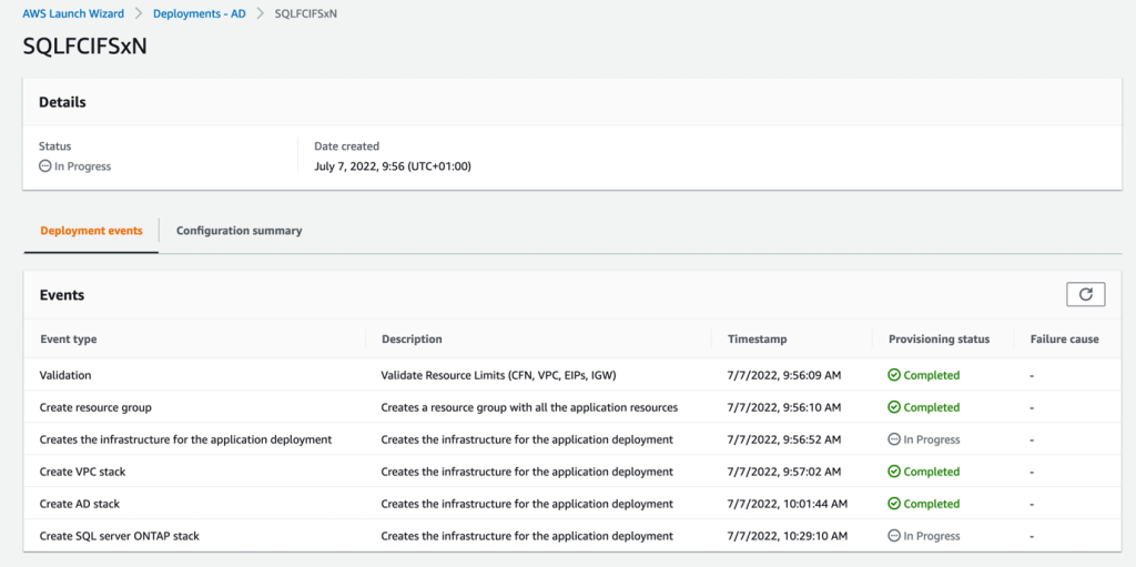 Figure 20 Launch Wizard deployment steps