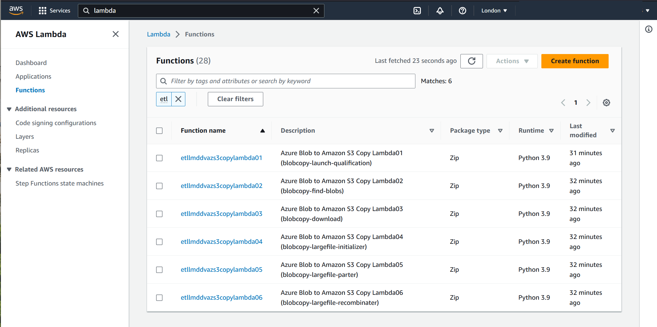 Screenshot showing how to browse AWS Lambda and identify functions used by the solution