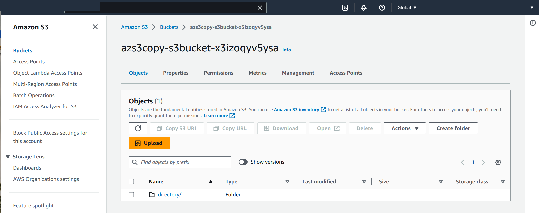 Screenshot showing how to browse to Amazon S3 and locate copied Azure objects