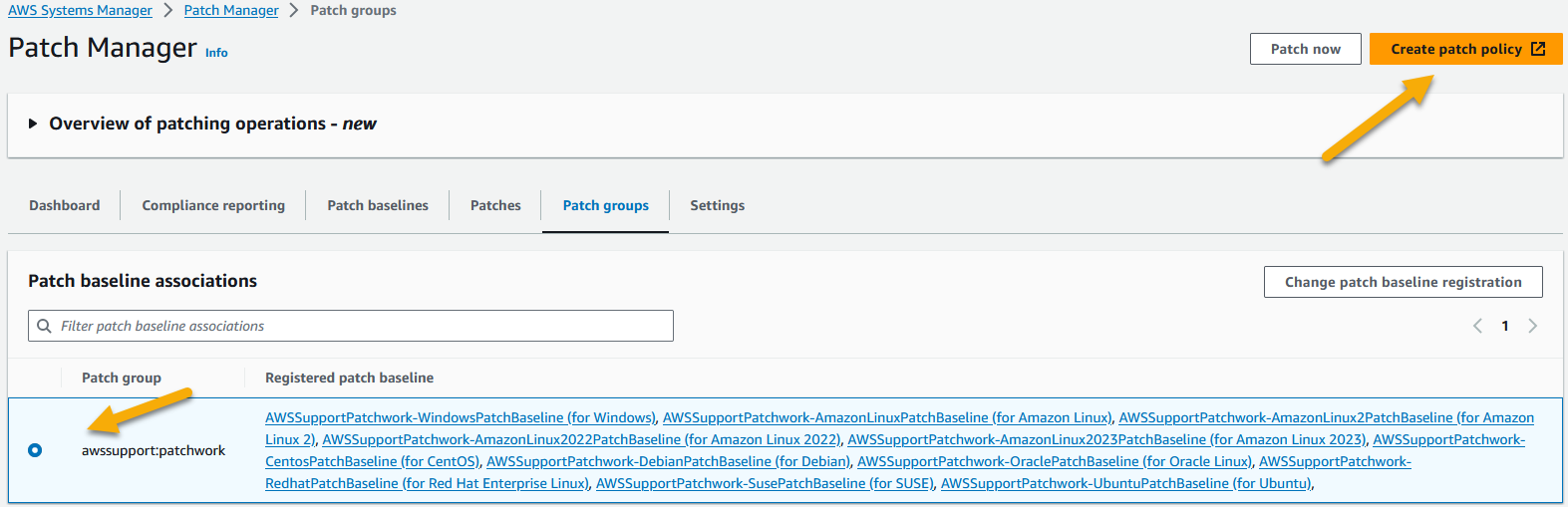 Patch baseline associations properties