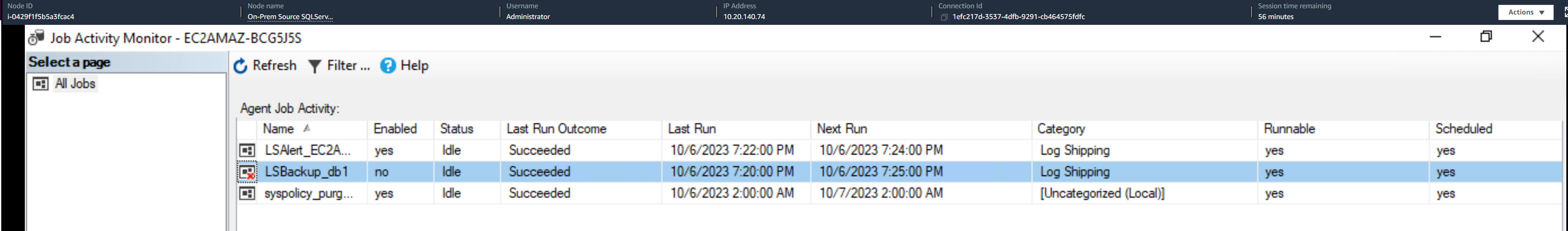 Figure 9 - Backup job disabled status