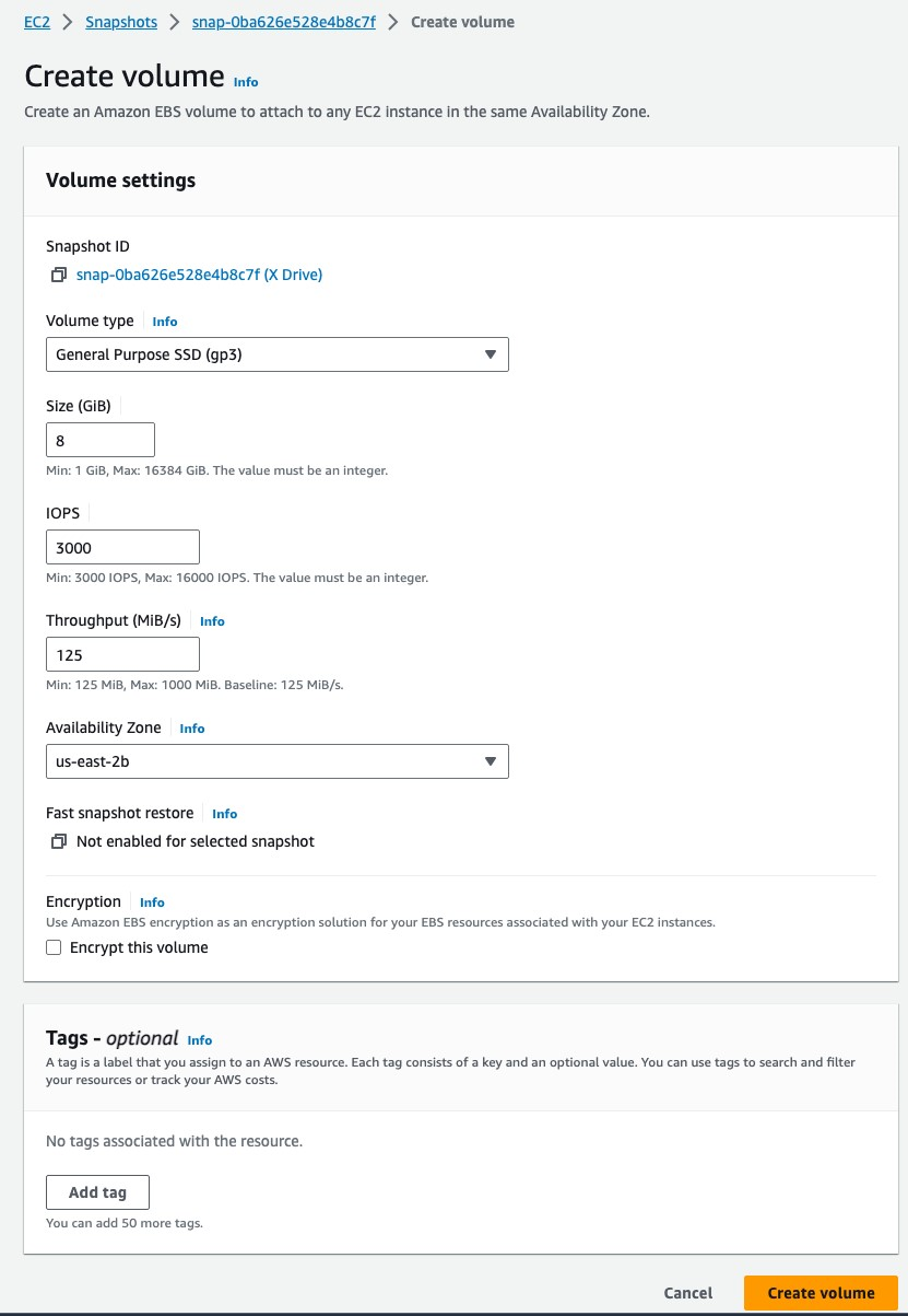 Figure 13 – Create EBS Volume