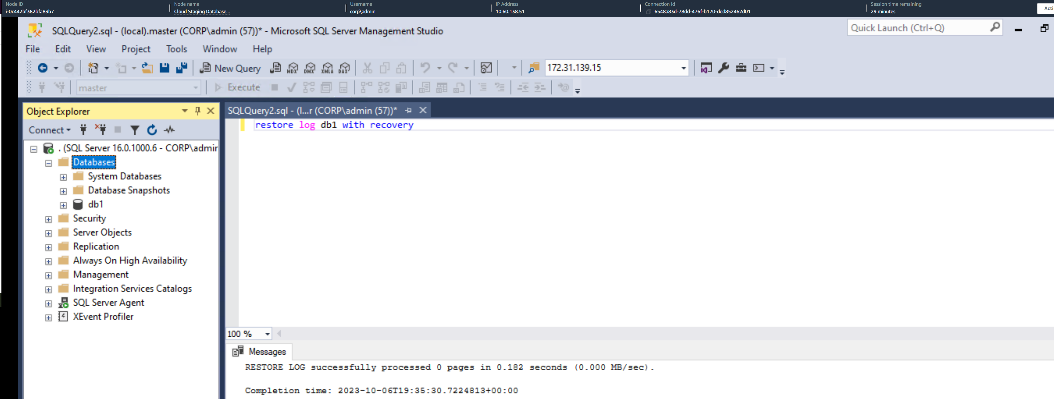 Figure 11 – Recovering db1 database