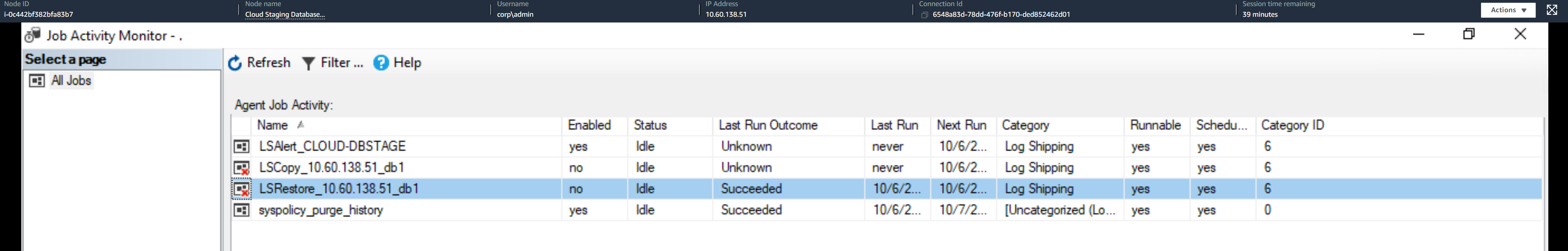 Figure 10 - Restore Job disabled status