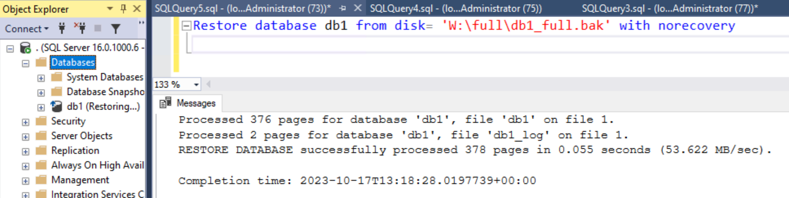 6 - Restoring db1 database