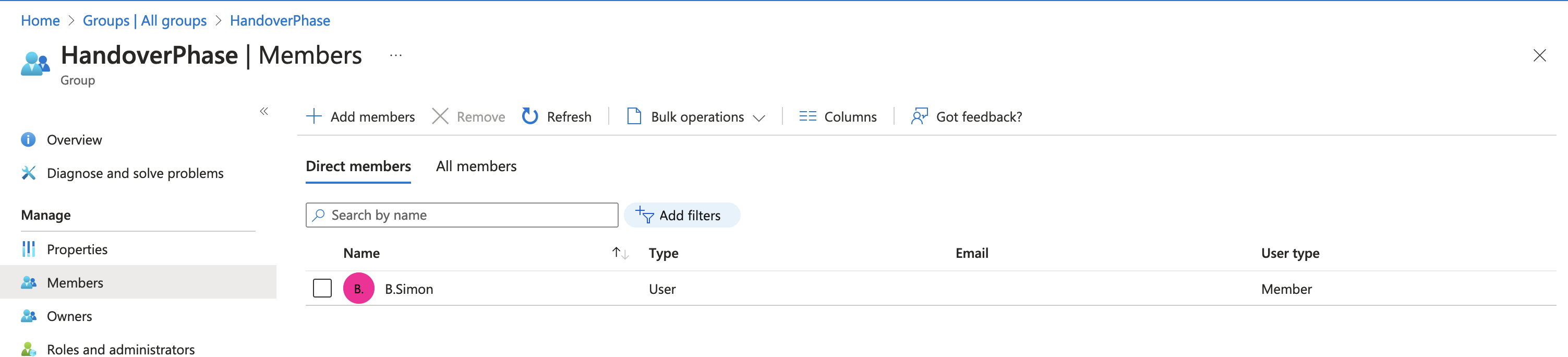 Figure 2: Microsoft Entra ID group HandoverPhase members