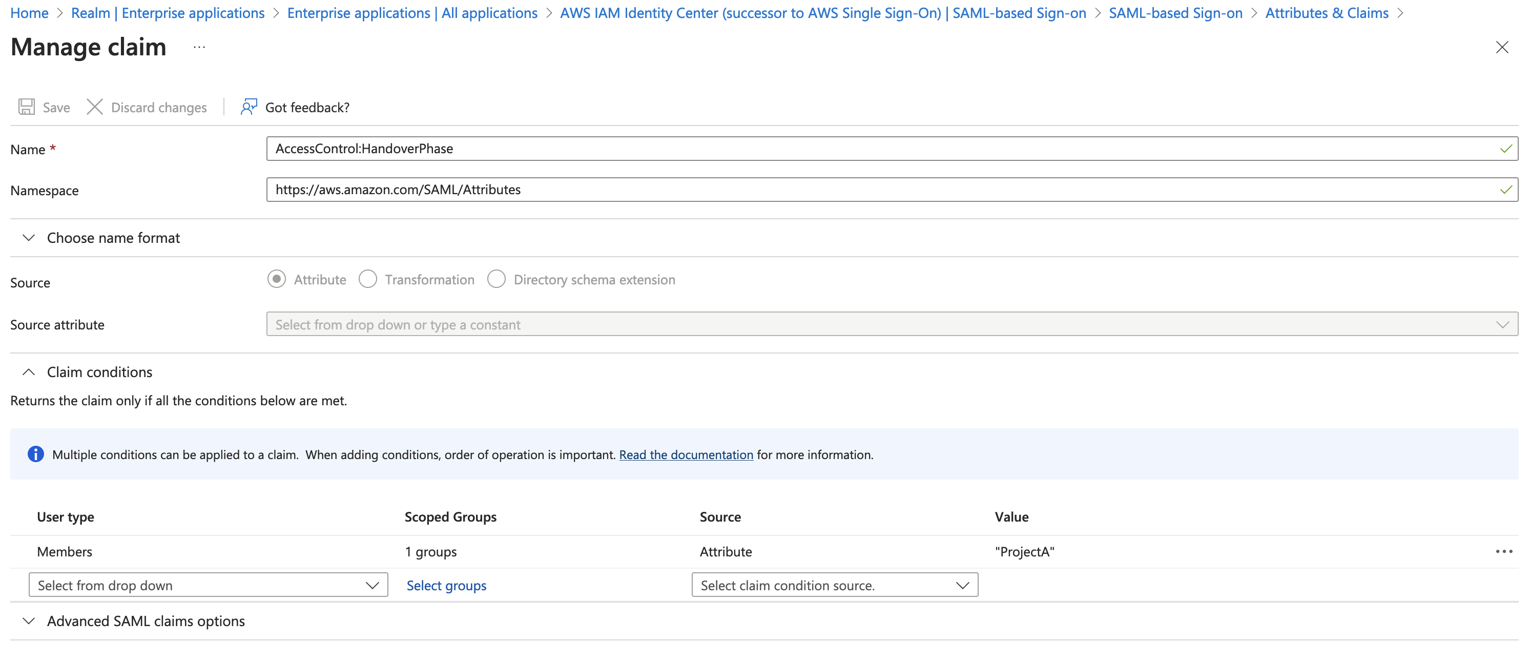 Figure 6: Create claim in Microsoft Entra ID to pass custom attribute "HandoverPhase"