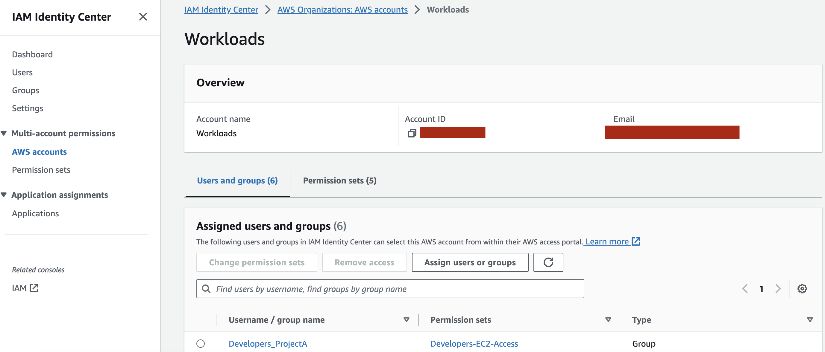 Figure 8: Assign group and permission set to Workloads account in AWS IAM Identity Center