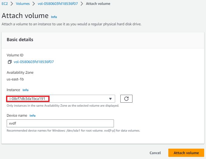 Attach new Amazon EBS volumes to target Amazon EC2 instance