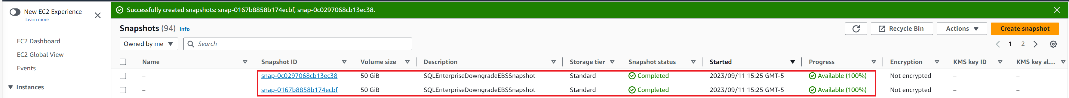 EBS Snapshots creation completed