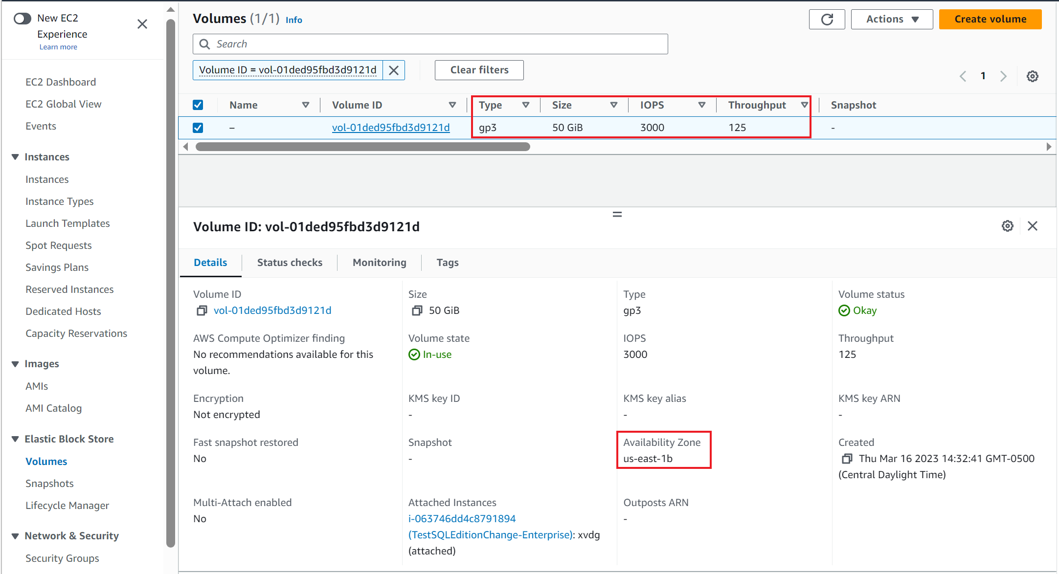 Amazon EBS volume configurations