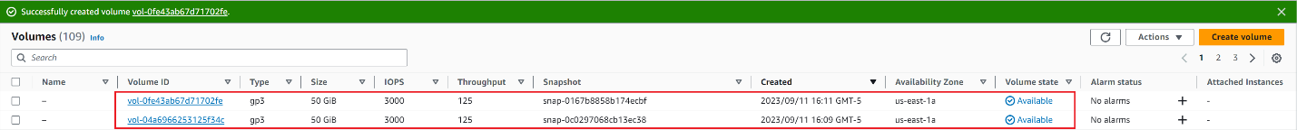 New Amazon EBS volumes created