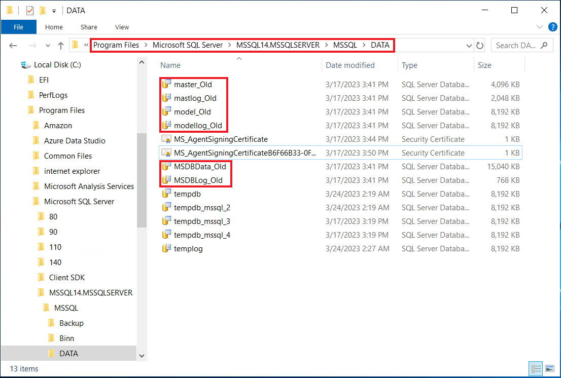 Old system database files renamed