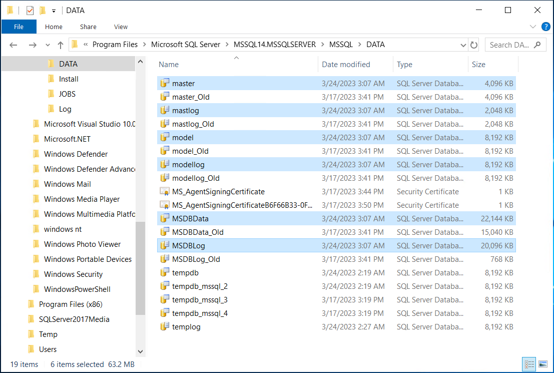 System database files copied to target Amazon EC2 instance