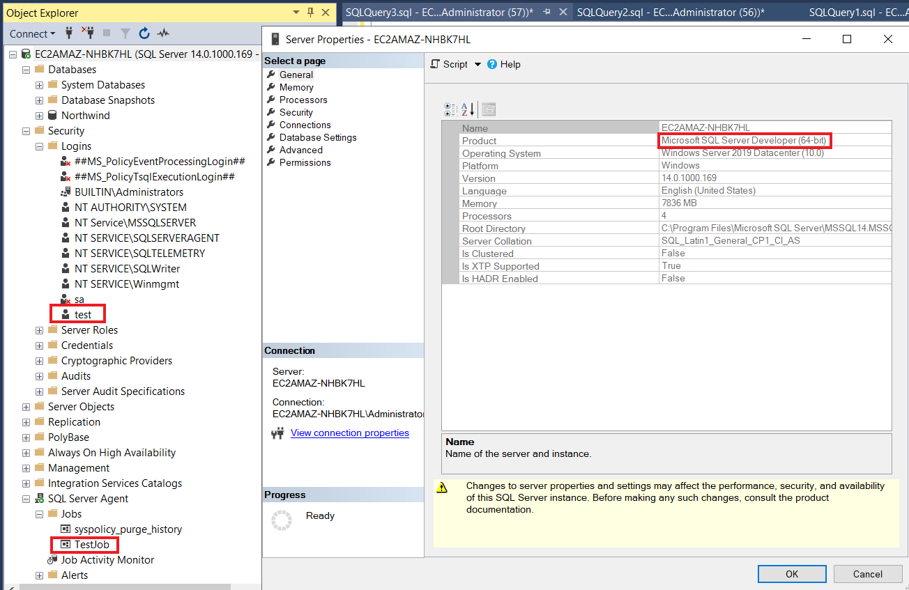 SQL Server Agent jobs, logins and user database