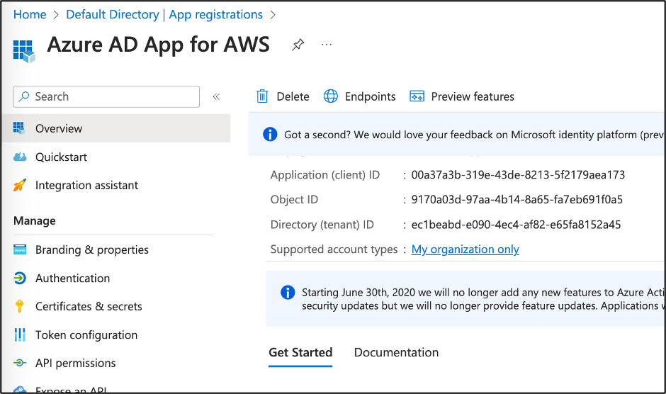 Entra ID App Overview page