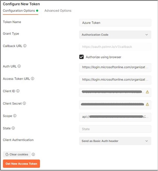 Postman interface to generate token