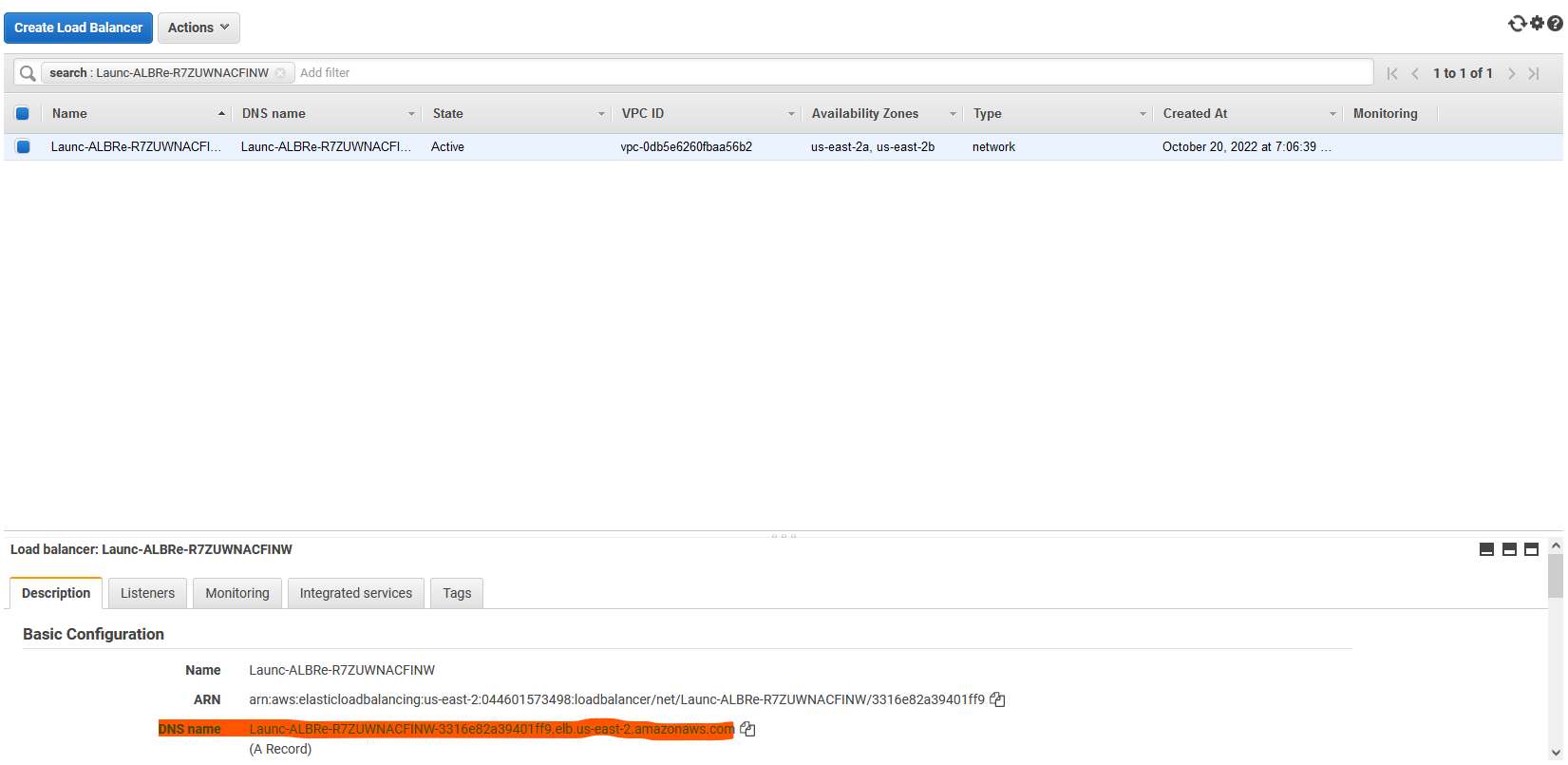 Figure 21: Load Balancer DNS name