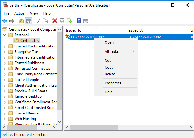 Figure 6: delete self-signed certificate