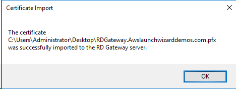 Figure 11: successful pfx import message