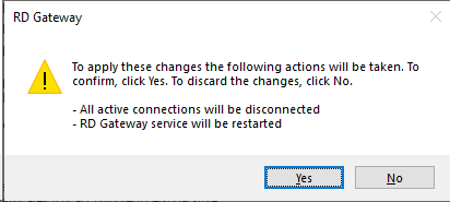 Figure 12: RD service restart warning