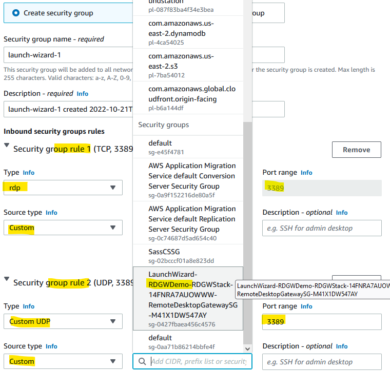 Figure 15: picking the correct SG for a private instance