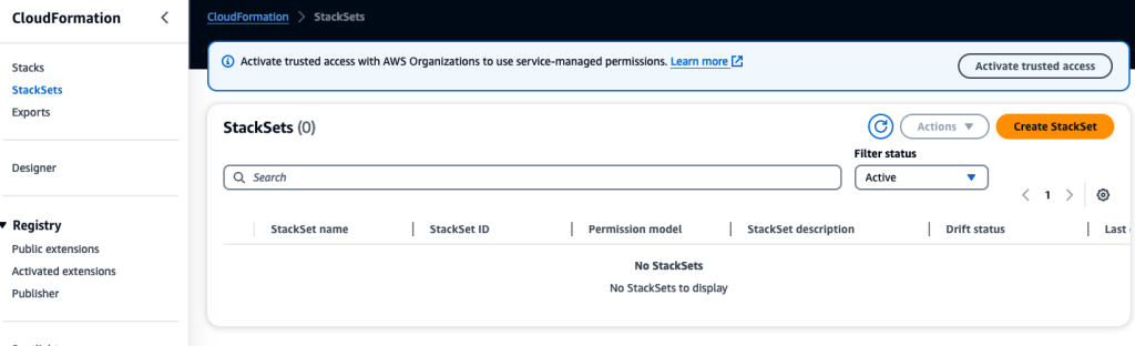 From the CloudFormation console, you can select StackSets which will present you with an option to Create StackSet