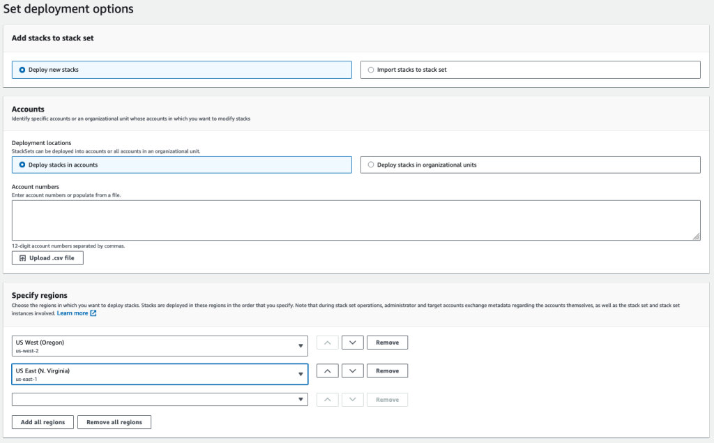 Within the Set deployment options screen, you will have the option to deploy the StackSet to multiple regions if selected.