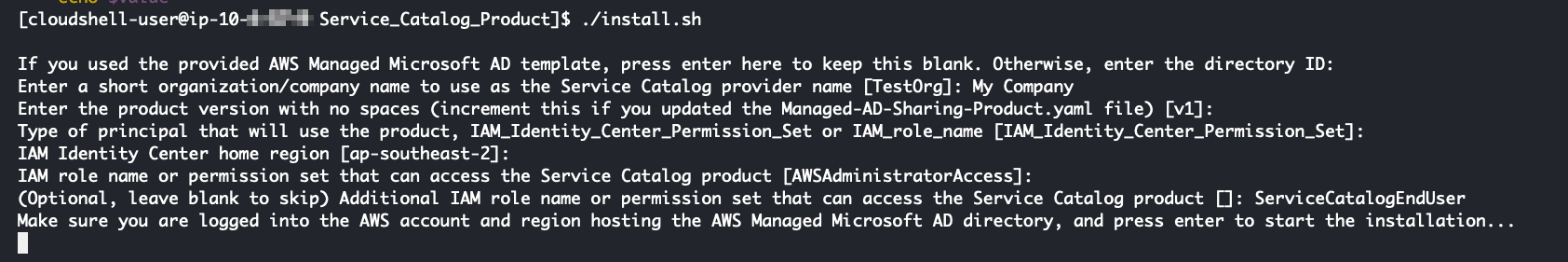 Service Catalog install.sh script