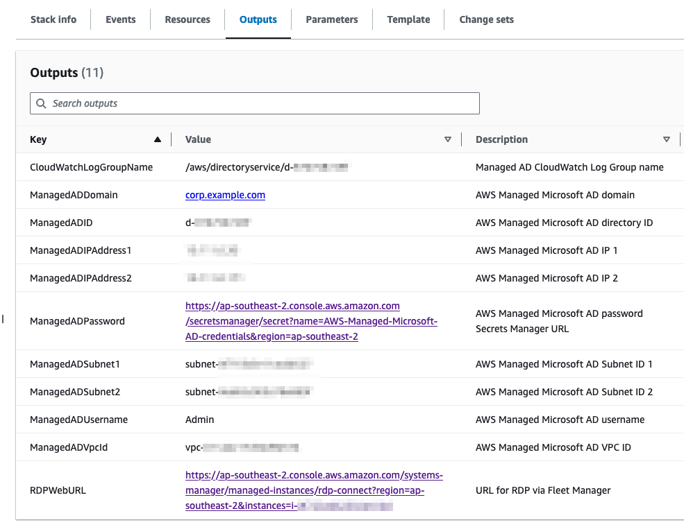 AWS_Managed_Microsoft_AD.yaml outputs