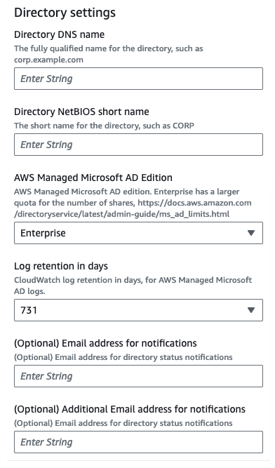 AWS_Managed_Microsoft_AD.yaml directory CloudFormation parameters