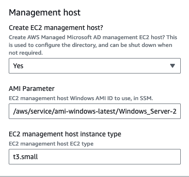 AWS_Managed_Microsoft_AD.yaml management EC2 host CloudFormation parameters