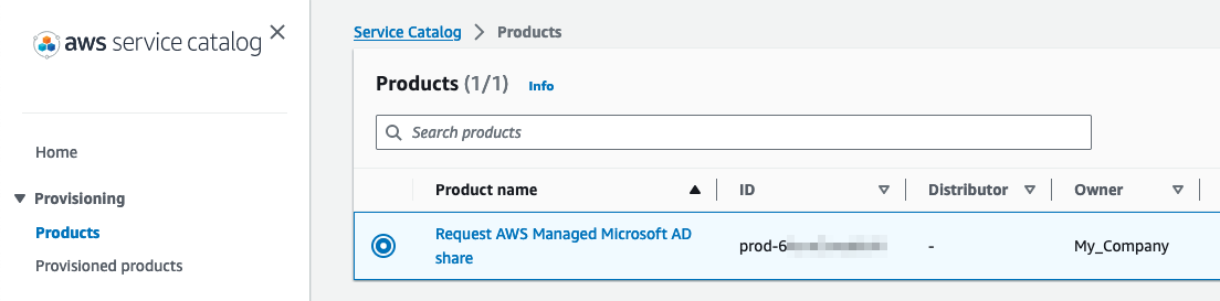 AWS Service Catalog Products list