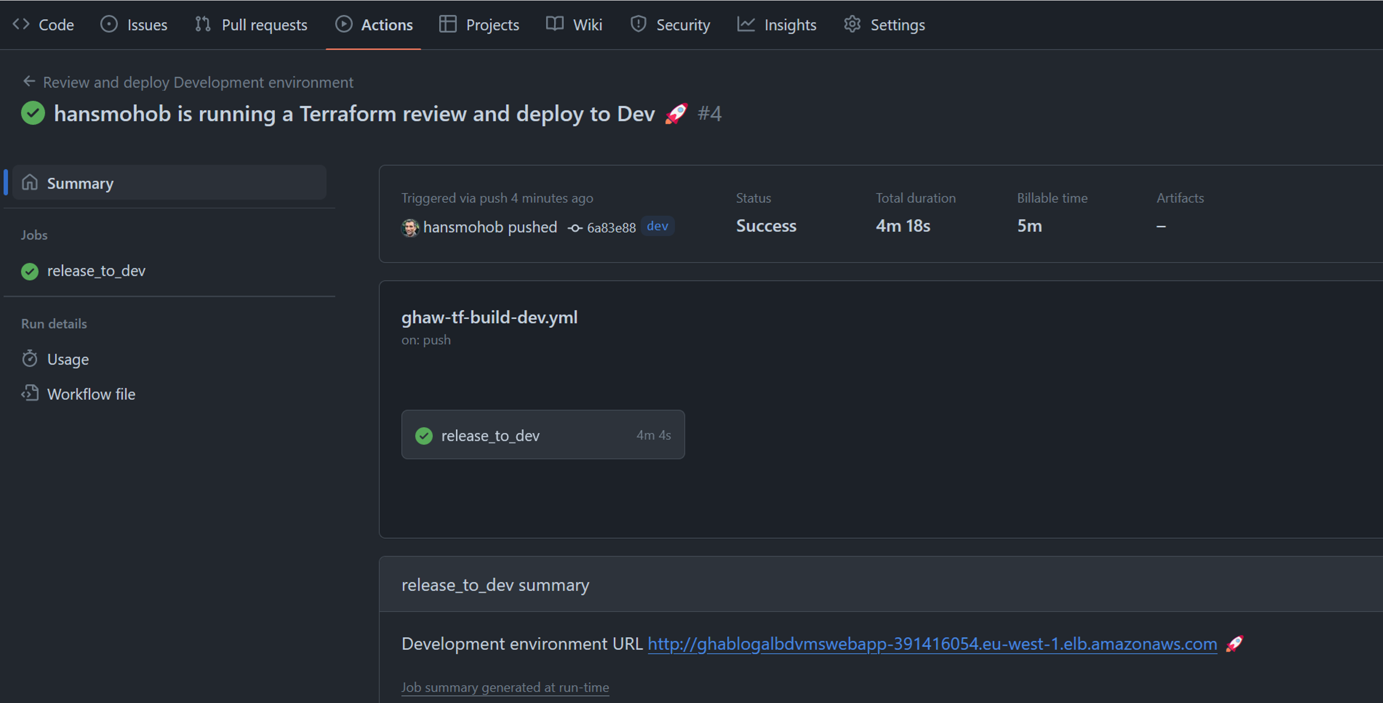 Workflow result output
