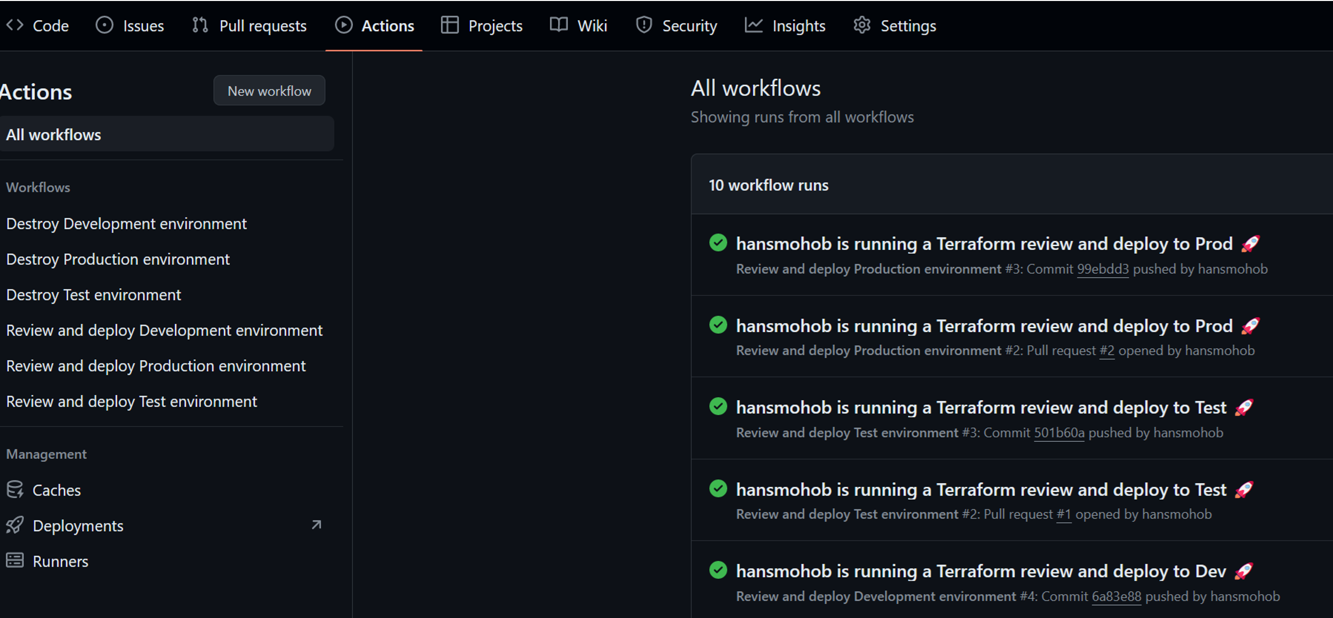 Workflows to destroy environments