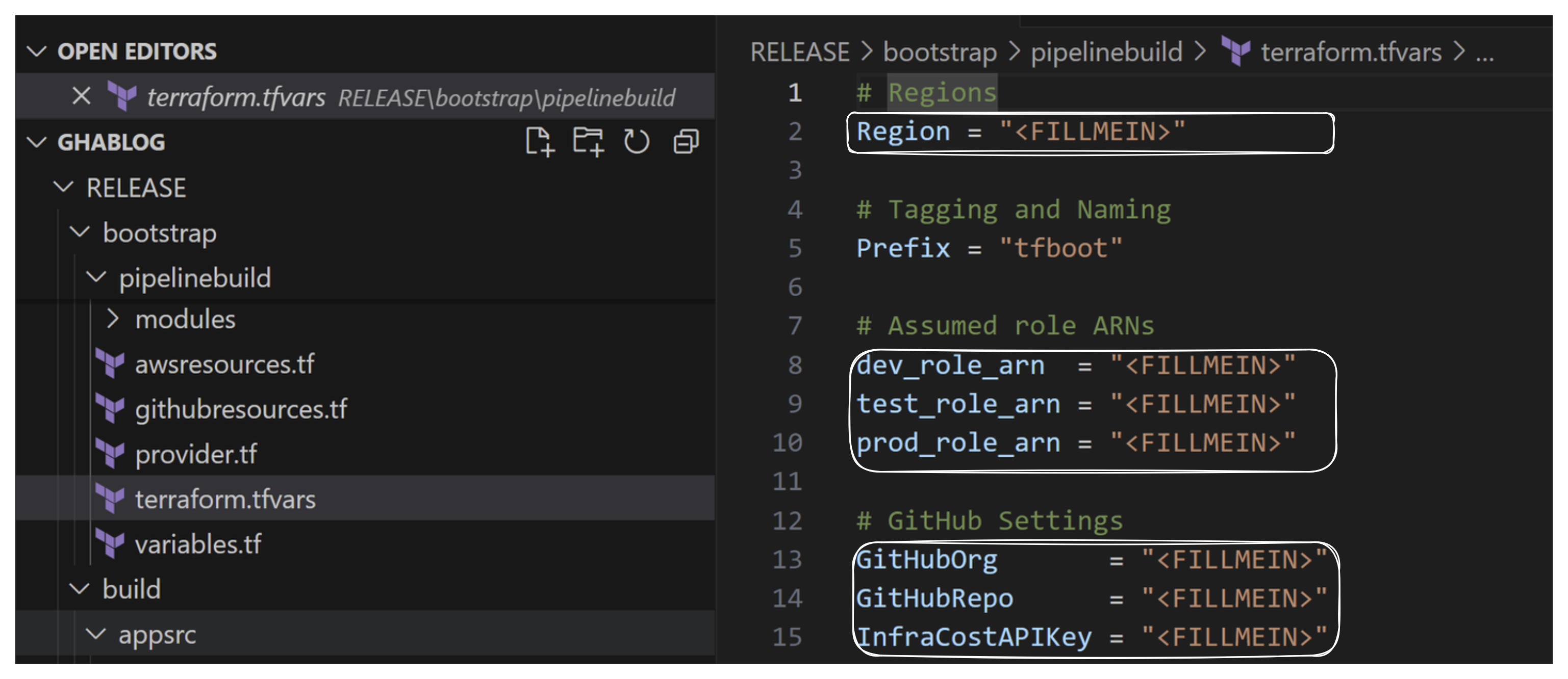 Modifying \bootstrap\pipelinebuild\terraform.tfvars