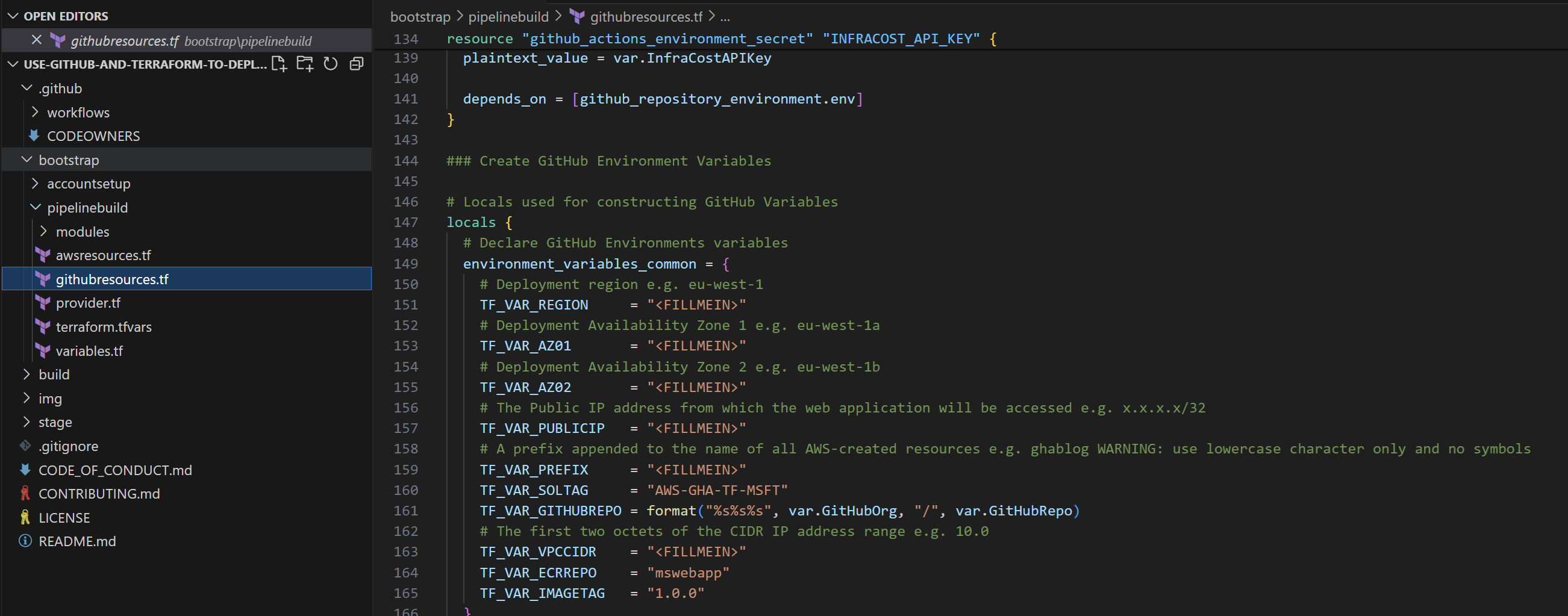 Modifying \bootstrap\pipelinebuild\terraform.tfvars