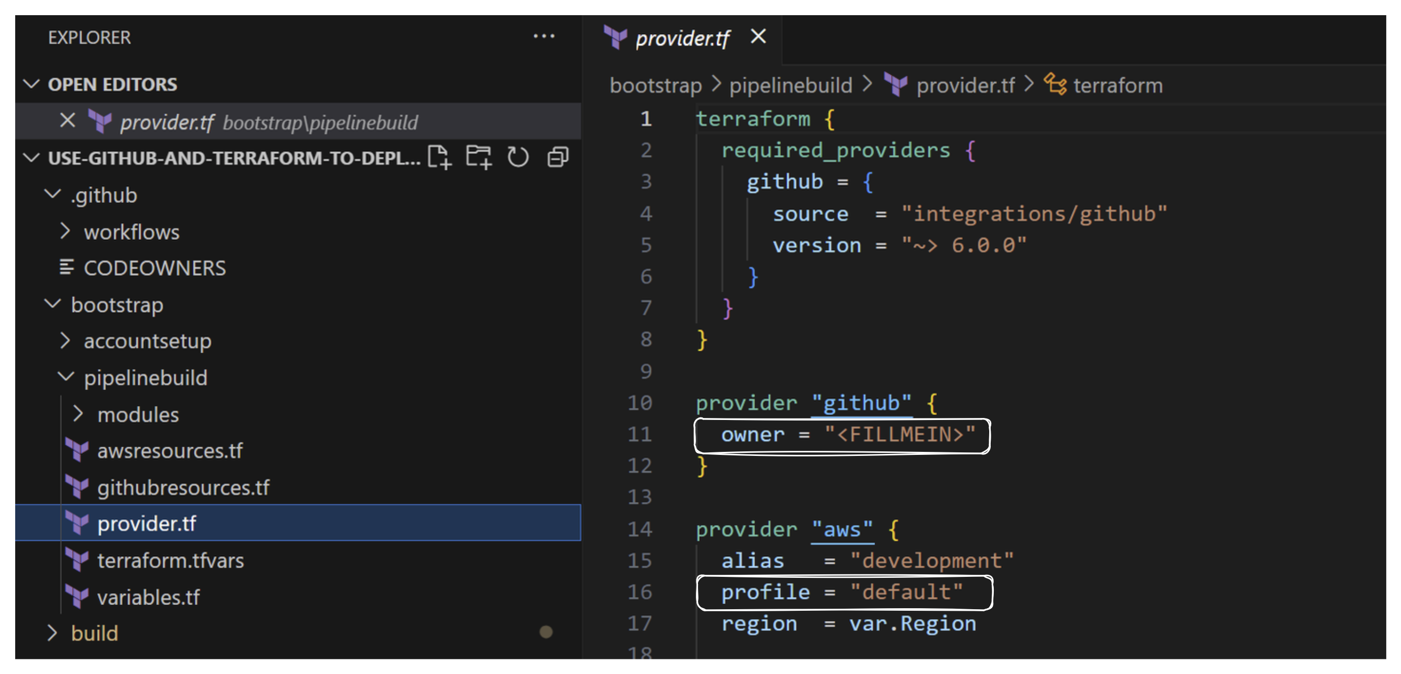 Modifying bootstrappipelinebuildprovider.tf