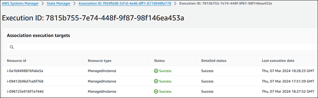 Systems Manager console – review the Association execution targets.