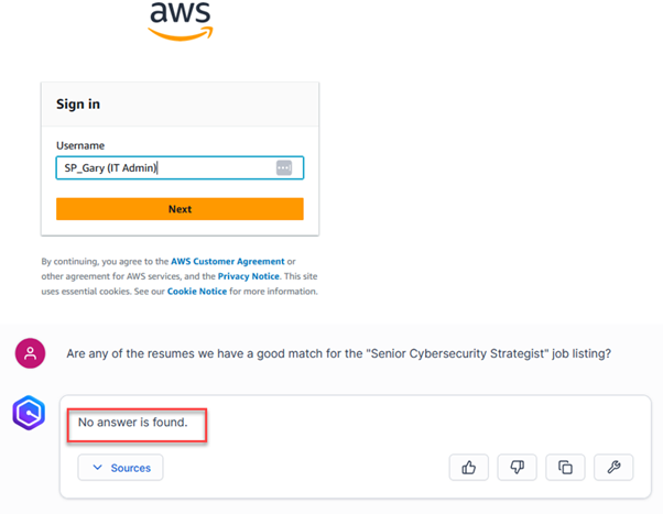 Figure 17 – Amazon Q AI assistant query response using IT admin access