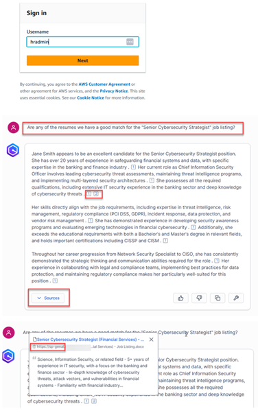 Figure 16 – Amazon Q AI assistant query response using HR admin access